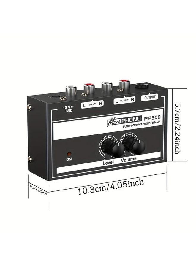 Black PP500NEW MM Phono Preamplifier with Headphone Jack and RCA Output - Image 2